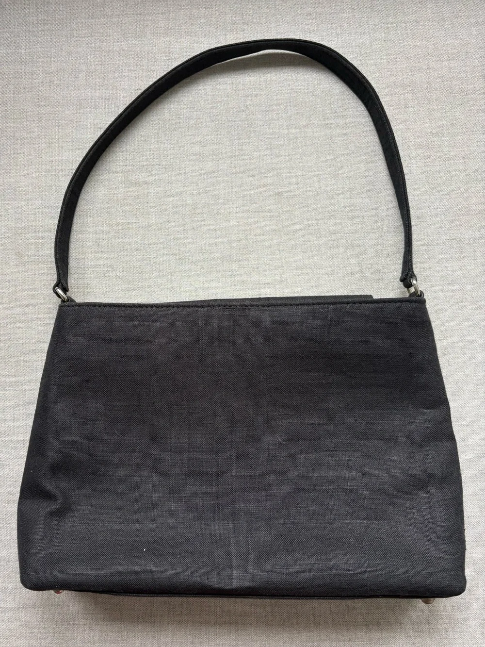 Vintage Kate Spade NY Black Canvas Shoulder Bag Floral Embroidered Trim Y2K